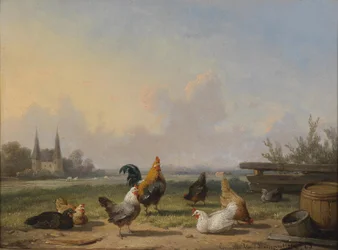 Chickens Before a Vast Landscape