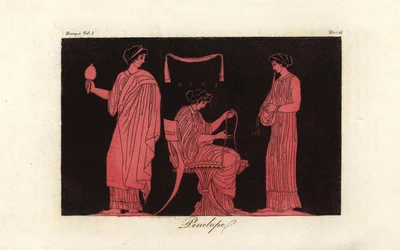 A depiction of Penelope, wife of Odysseus, with her attendants