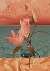 Pink Lilies Sea Sunset