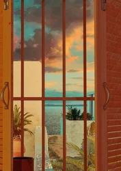 Tropical Sunset Window View