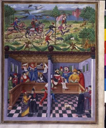 March influence: hunting and court. Miniature made by Cristoforo de Predis in 