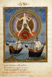 Moon with the Zodiac Sign of Cancer. Boats During the Rising Tide