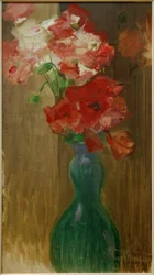 Poppies in Double-Bellied Glass Bottle