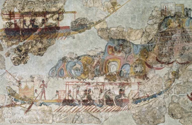 Fleet of ships, fresco from Thera, Southern Cyclades Islands, Greece