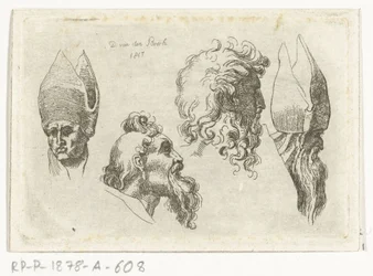 Study Sheet with Four Heads, Two with a Mitre