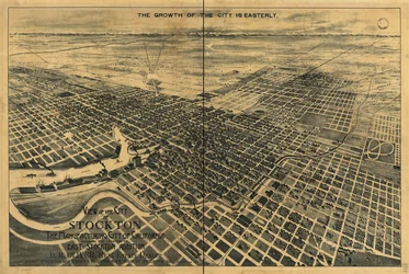 View of the city of Stockton, the Manufacturing City of California. Showing the location of East Stockton addition.