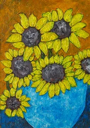 Sunflowers in Blue Vase