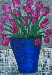 Tulips In Blue Vase