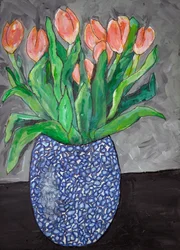 Vibrant Tulips In Blue Vase