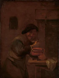 Man Eating from an Earthenware Pot