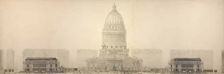 Plate 131 from The Plan of Chicago: Chicago. Elevation Showing the Group of Buildings