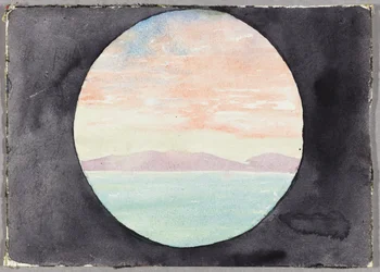 Bay of Tunis Through Porthole of Steamship Fürst Bismark, Tunisia, North Africa, Travel Sketch