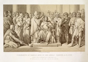 Coronation of Harold, King of the Anglo-Saxons, engraved by W. Ridgeway