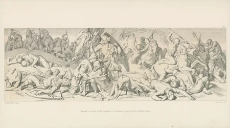 Harold, in front of the Standard of England, is Pierced by a Falling Arrow
