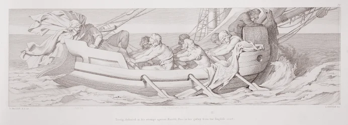Tostig, defeated in his attempt against Harold, flies in his galley from the English coast, from 