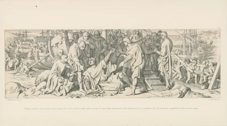 William Stumbles as He Lands, but Grasping the Earth with His Hand, Calls Out That He Thus Takes Possession of the English Soil