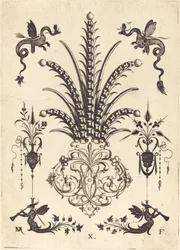 Brooch with Table-Stones, Dragons at Top, and Winged Monsters Blowing Horns at Bottom