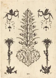 Hyacinth-Shaped Brooch with Winged Snakes at Top and Winged Animals at Bottom
