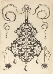 Large Pendant, Lower Left and Right Two Bunches of Grass and Fruit
