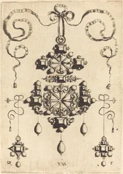 Pendant with Two Double Crosses, Surrounded by Four Diamond-Shaped Stones, Five Table-Stones, and Thirteen Pearls