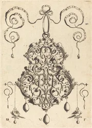 Strapwork Pendant with Two Birds as Earrings at Left and Right