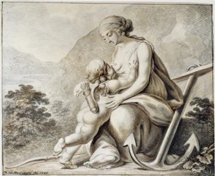 Venus Offering Her Breast to Cupid Standing to Her Left