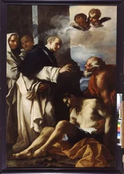 Saint Anthelmus caring for a sick man