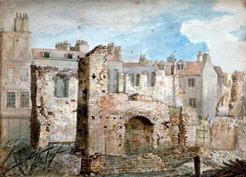 Ruins of a fire-damaged building in Bear Yard, Westminster, London, 1809