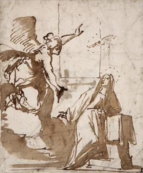 The Annunciation (Drawing Preparation by Daniele Crespi, 17th Century)