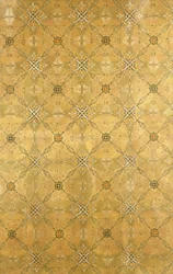 A Ceiling Panel, with Repeating Abstract Foliate Design in Olive Green, Ochre, Red and Yellow