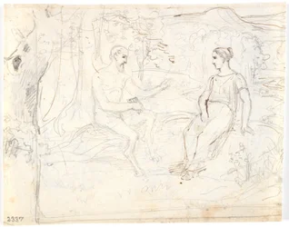 A Satyr with a Flute and a Young Girl, Sitting in a Forest