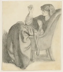 Lachesis: Study of Jane Morris Seated in a Chair Sewing
