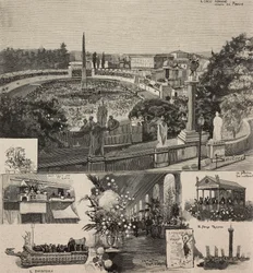 Carnival Festival in Piazza del Popolo seen from Pincio hill, Rome, Italy (engraving)