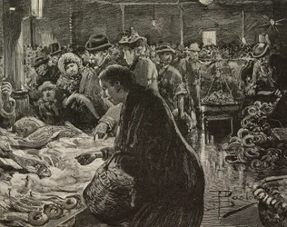 Christmas market in Rome, Italy (engraving)