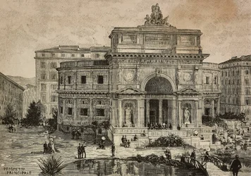 Large aquarium in Piazza Manfredo Fanti opened on January 29, Rome, Italy (engraving)