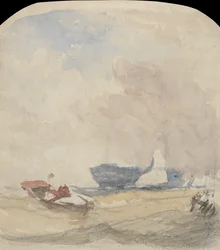 Sea Study with Hulk, Sailing Boat and Rowing Boat