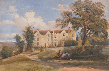 Group Seated in Grounds of a Large House