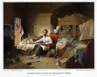 President Lincoln, Writing the Proclamation of Freedom, January 1st, 1863, pub. 1864