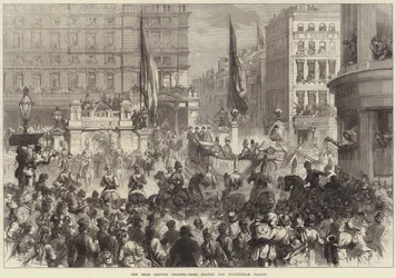 The Shah leaving Charing-Cross Station for Buckingham Palace