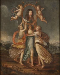 Three Allegorical Figures Bearing the Portrait of Charles XI of Sweden