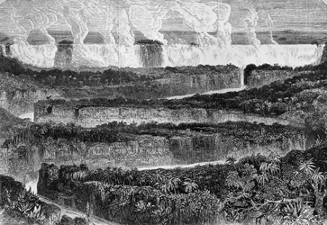 View of great cataracts of Zambezi, known as Mosi-oa-Tuny or Victoria Falls (engraving)