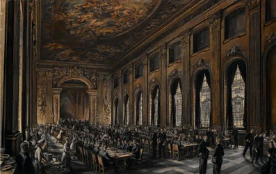 Officers dining in the painted hall during the Second World War