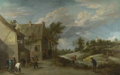 Peasants playing Bowls outside a Village Inn, c. 1660