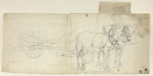 Two Horse Team with Driver, Pulling Carriage (recto); Sketches of Women Bending Over (verso)