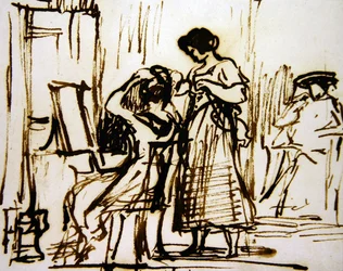 An Interior with a Woman Dressing Her Hair