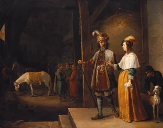 A Lady and a Gentleman Entering a Stable