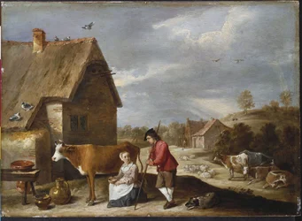 A Milkmaid and a Shepherd Outside a Cottage, late 1640s