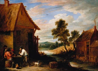 A River Landscape with Peasants Outside a Tavern