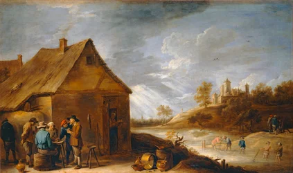 Cabaret near a River with Fishermen with Nets