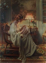 A Lady Sewing in an Interior